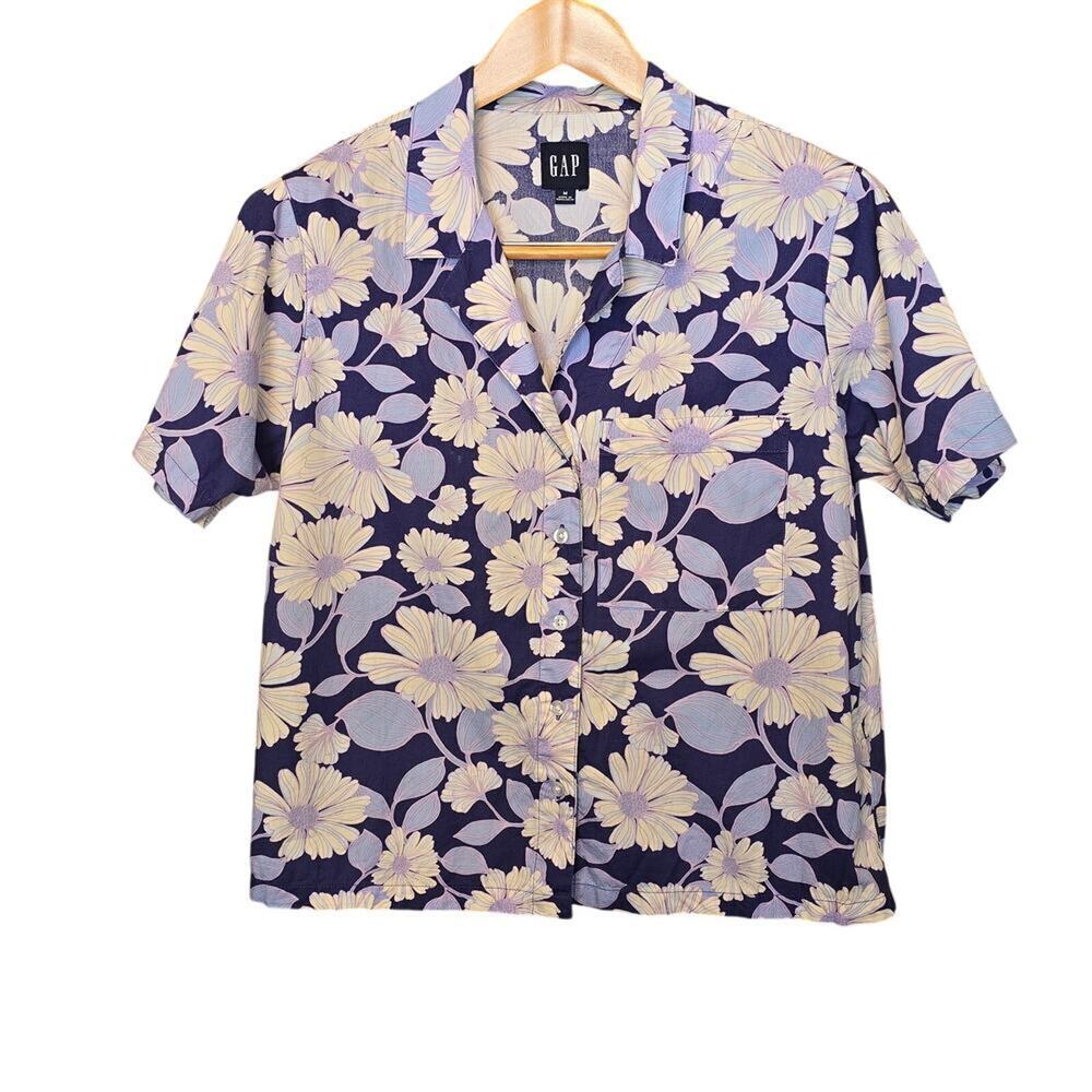 Gap Button Up Shirt Womens Size Medium Floral Print Short Sleeve 100% Cotton